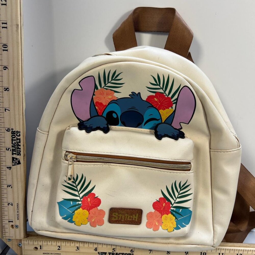 Kids Disney Stitch Backpack with Floral Design Zipper Front and Adjustable Strap